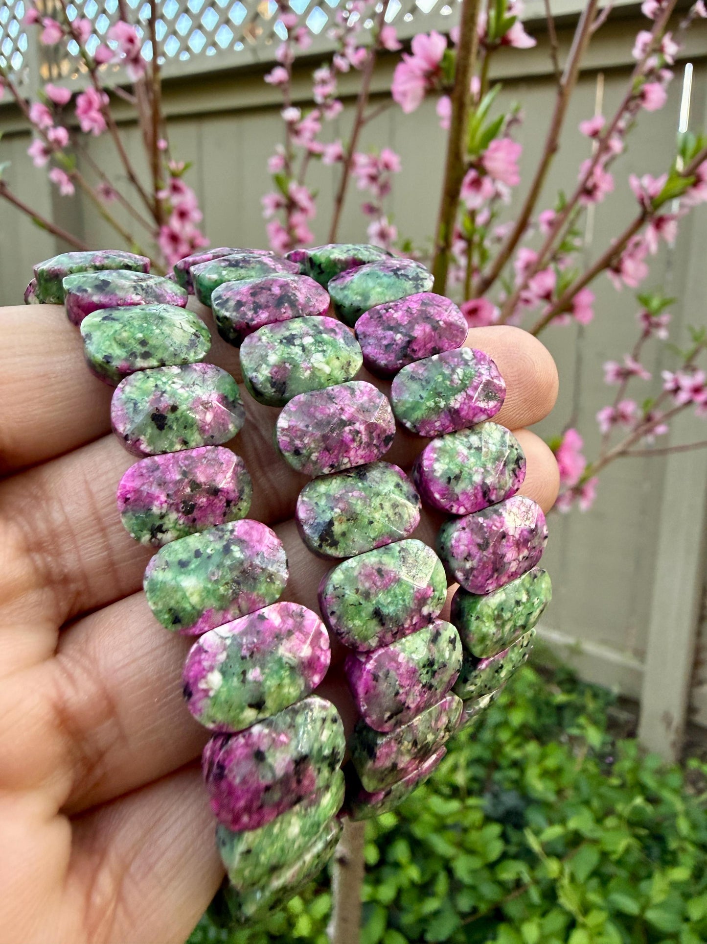 Ruby Zoisite Oval Faceted Bracelet 14MM • Natural African Ruby in Zoisite • Passion, Strength & Heart Healing Crystal Jewelry