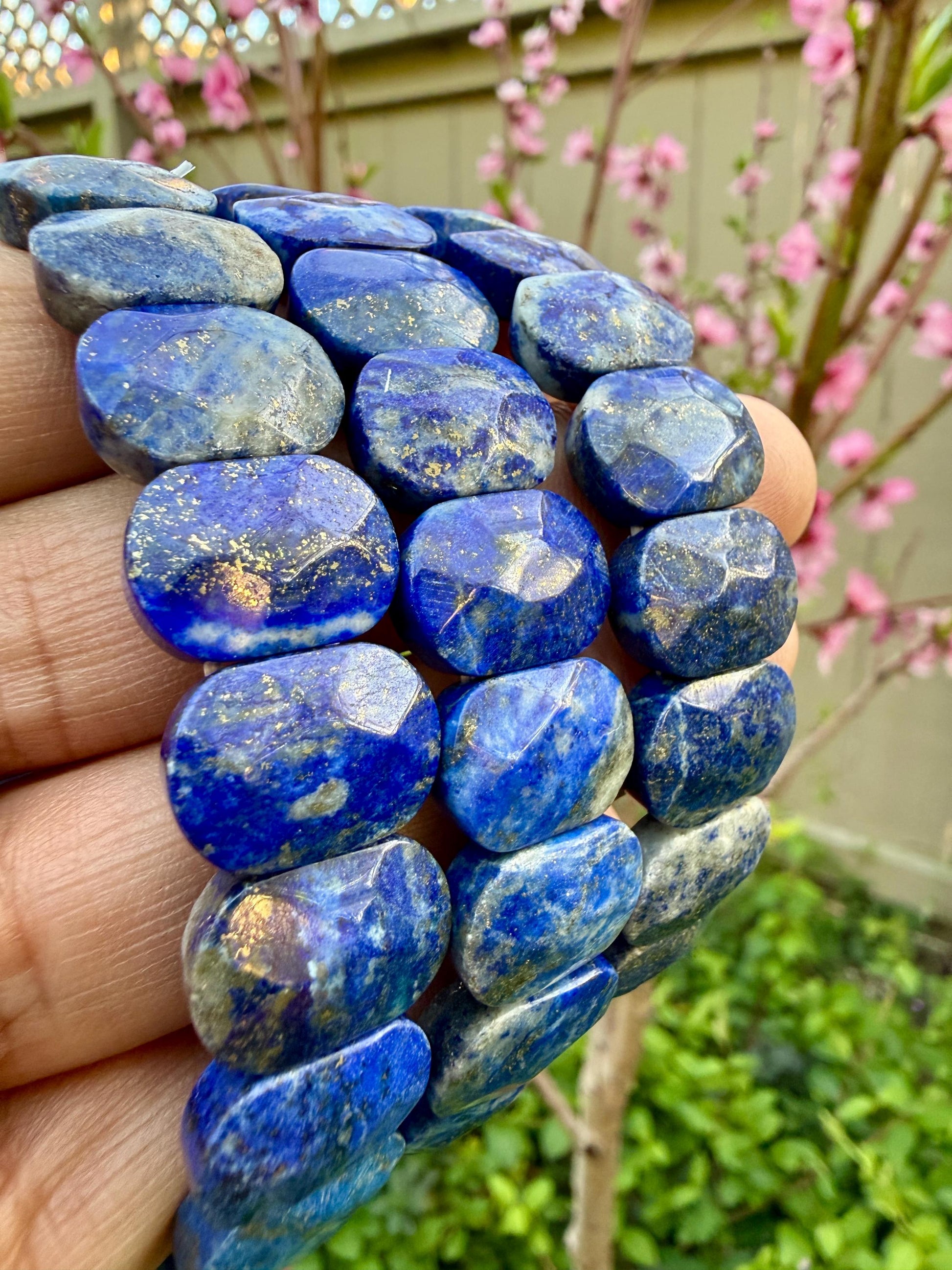 Lapis Lazuli Bracelet 15MM Oval Beads – Blue Crystal for Wisdom, Truth & Protection