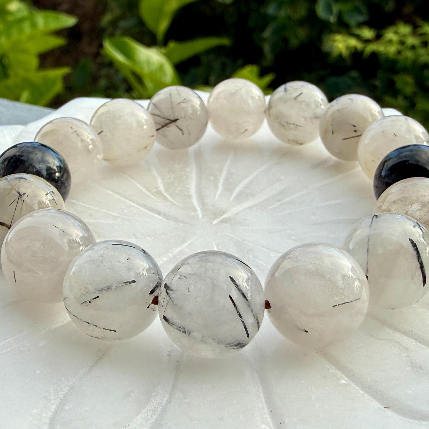 Natural Tourmalinated Quartz Bracelet Black Tourmaline Rutilated Rutile Quartz Protection Grounding Crystal Jewelry Gift