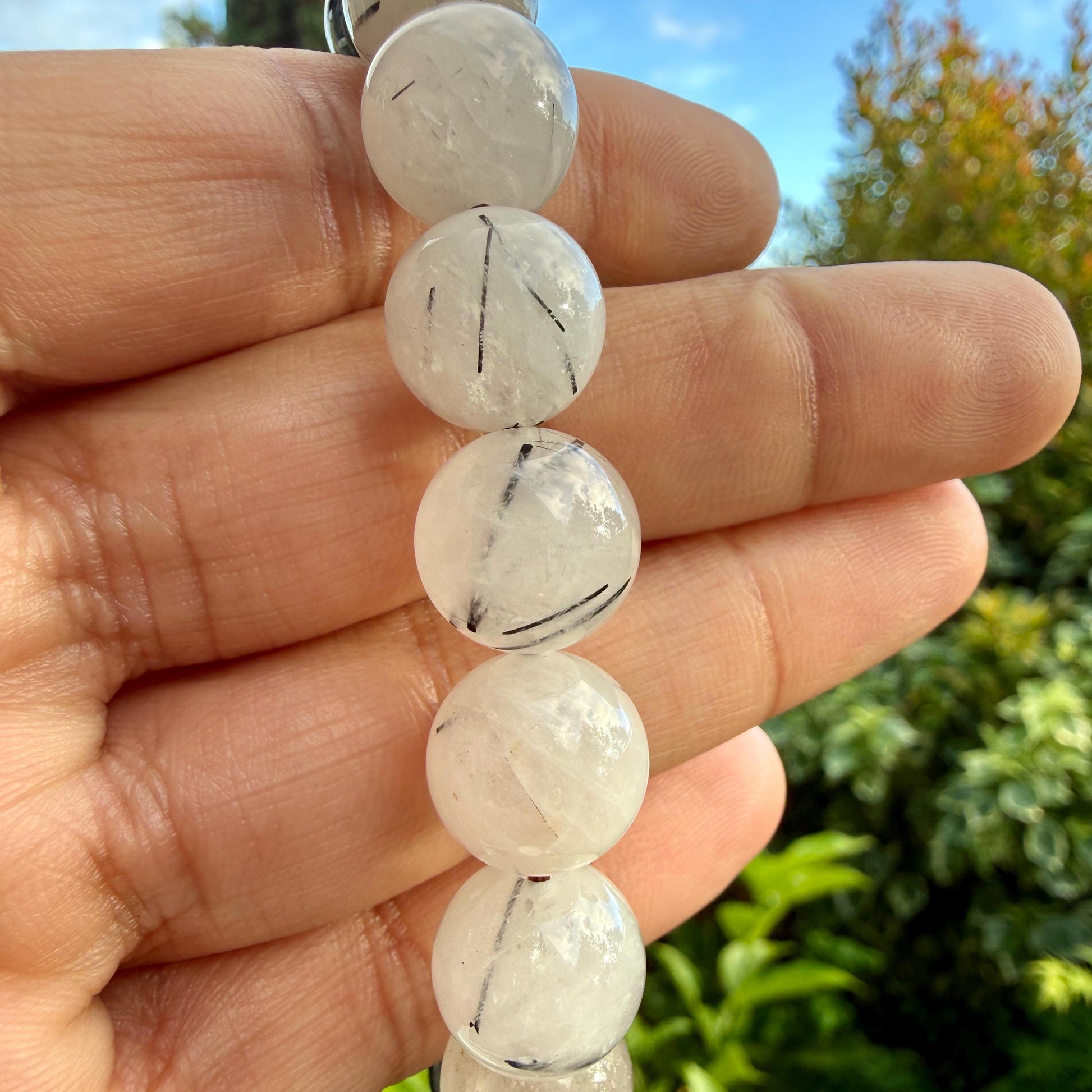 Natural Tourmalinated Quartz Bracelet Black Tourmaline Rutilated Rutile Quartz Protection Grounding Crystal Jewelry Gift