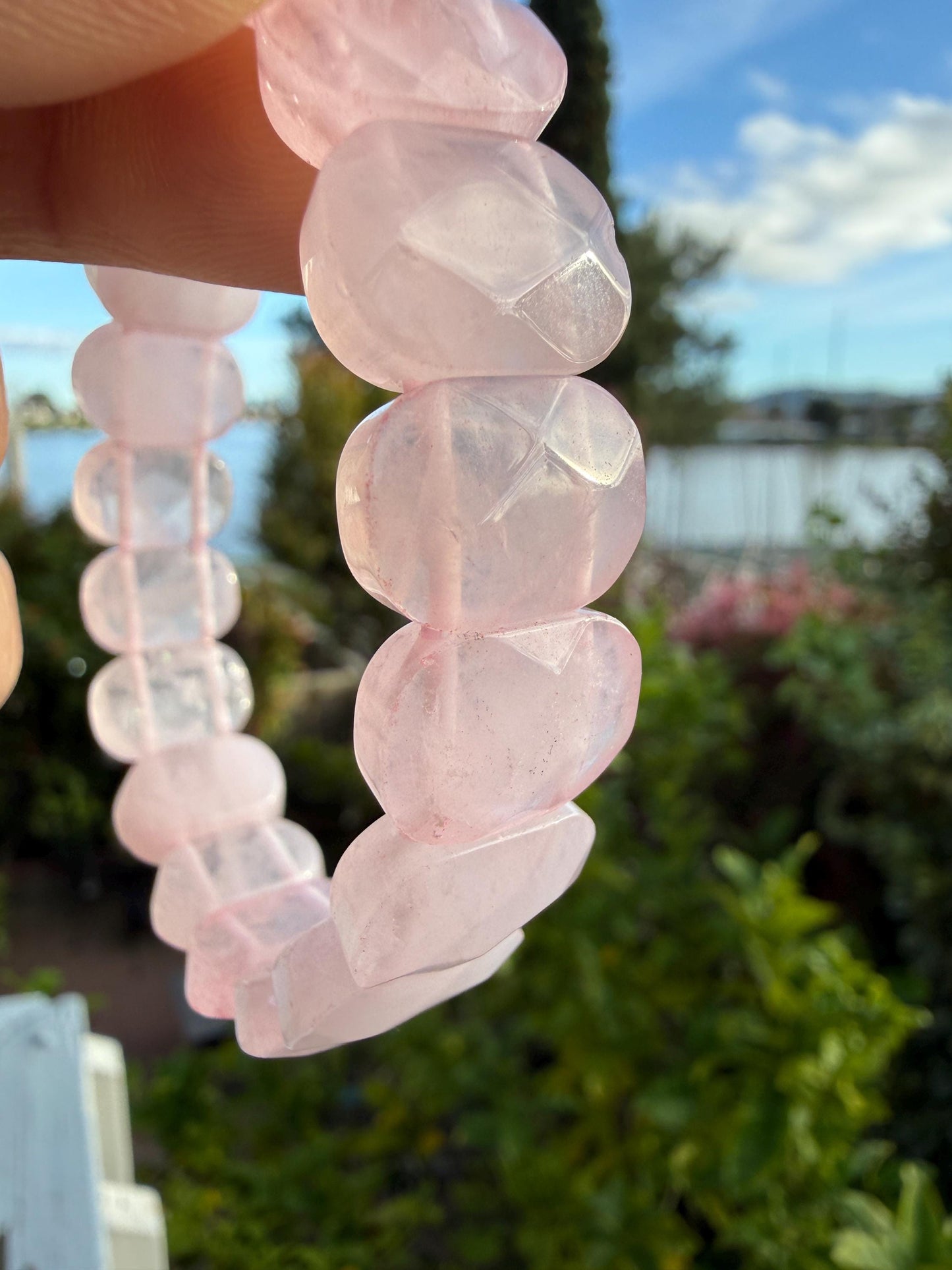 Faceted Rose Quartz Stretch Bracelet: Love Stone, 6.5 Inch