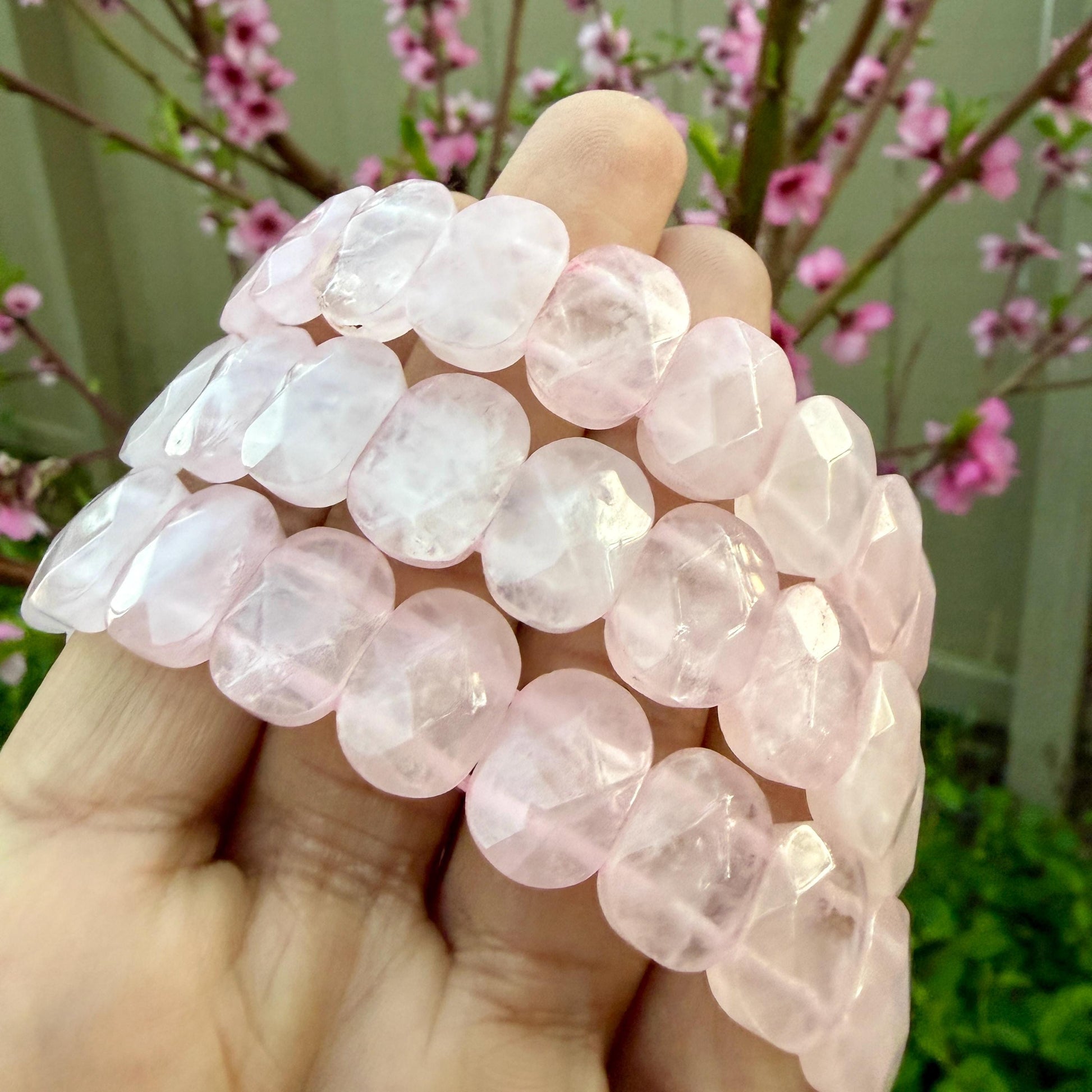 Faceted Rose Quartz Stretch Bracelet: Love Stone, 6.5 Inch