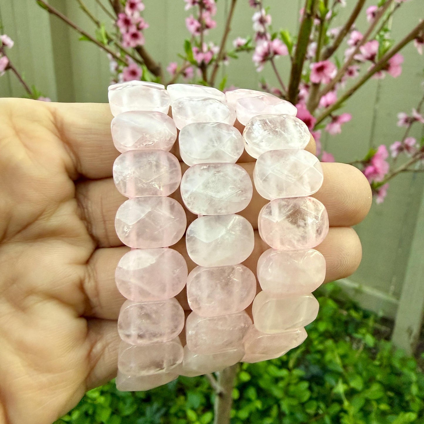 Faceted Rose Quartz Stretch Bracelet: Love Stone, 6.5 Inch