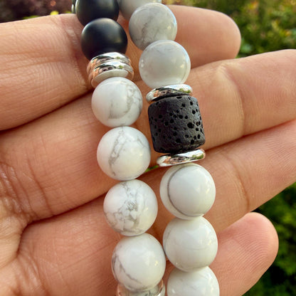 Yin Yang Balance Bracelet Black Onyx Howlite Lava Stone Mens Grounding Diffuser Bracelet Gift for Him