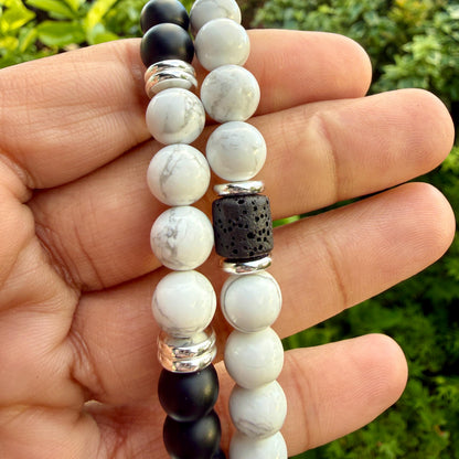 Yin Yang Balance Bracelet Black Onyx Howlite Lava Stone Mens Grounding Diffuser Bracelet Gift for Him
