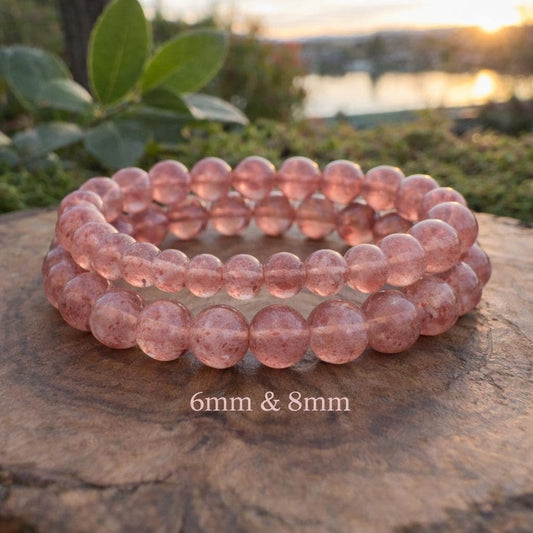 Pink Strawberry Quartz Bracelet Crystal Love Healing Jewelry Gift for Her Energy Bracelet
