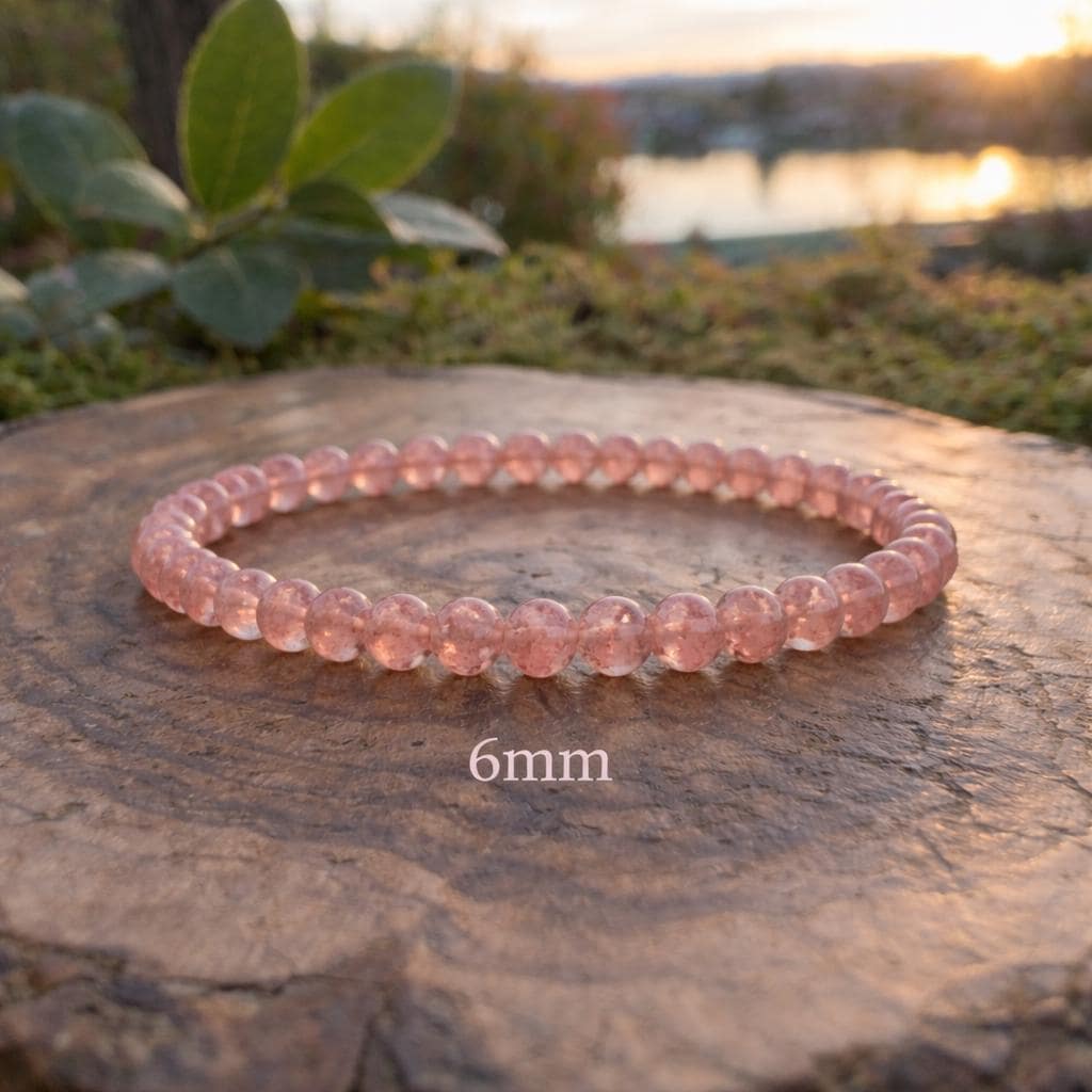 Pink Strawberry Quartz Bracelet Crystal Love Healing Jewelry Gift for Her Energy Bracelet