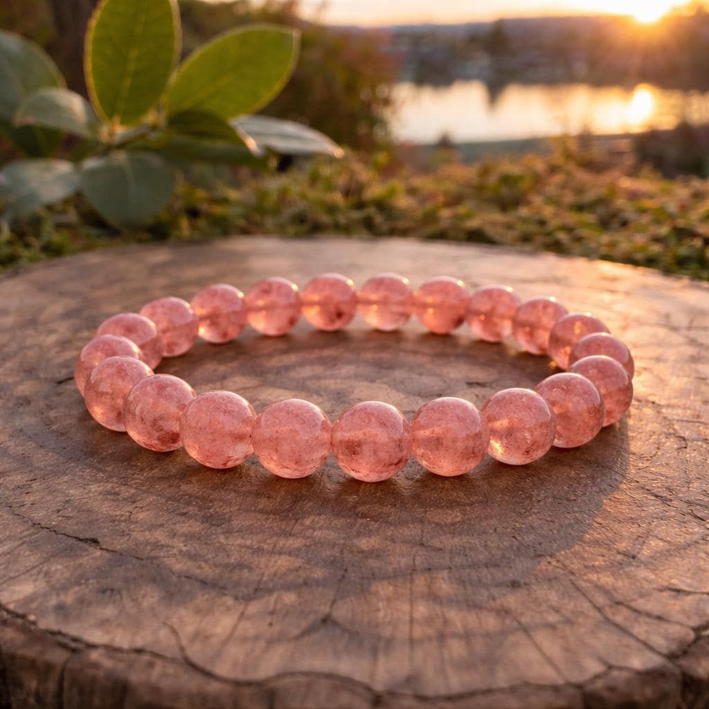 Pink Strawberry Quartz Bracelet Crystal Love Healing Jewelry Gift for Her Energy Bracelet