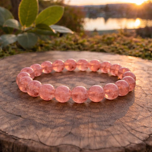 Pink Strawberry Quartz Bracelet Crystal Love Healing Jewelry Gift for Her Energy Bracelet