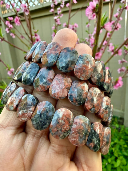 Jasper Bracelet Red Grey Natural Stone 10x15mm Beads Grounding Healing Crystal Jewelry Gift for Her Him