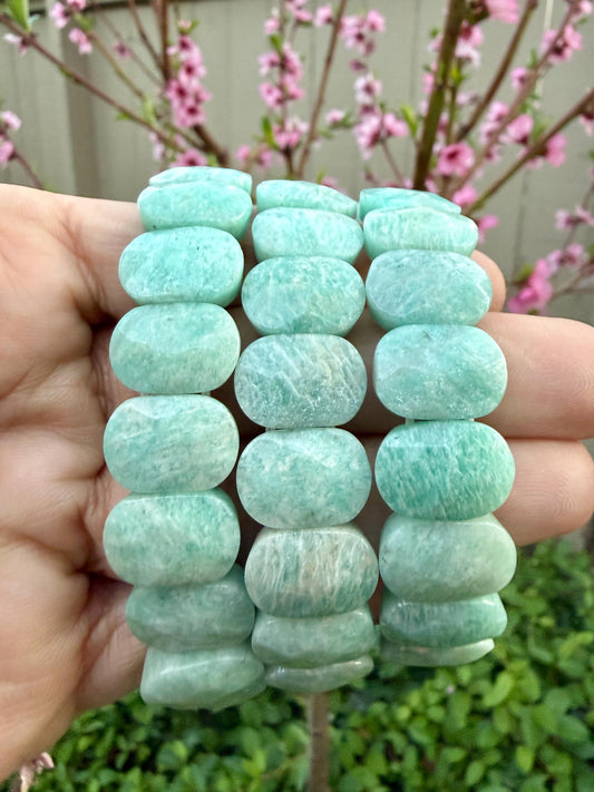 Amazonite Crystal Bracelet • Oval Faceted, Calming Stone