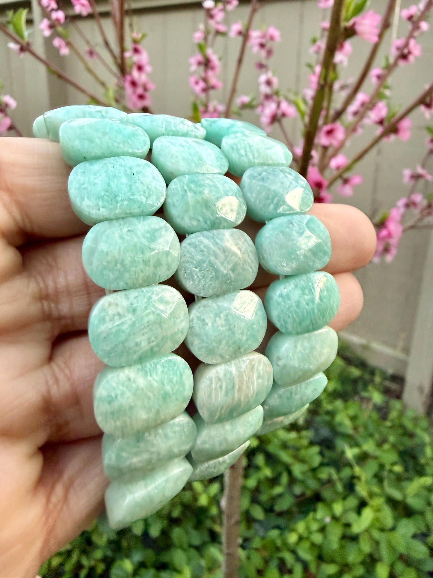 Amazonite Crystal Bracelet • Oval Faceted, Calming Stone