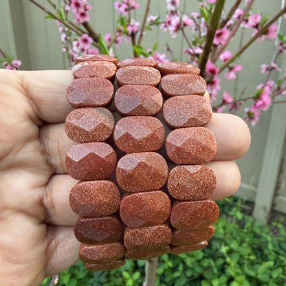 Red Goldstone Oval Faceted Bracelet 10x15MM • Copper Sparkle Crystal • Motivation, Vitality & Positive Energy Jewelry