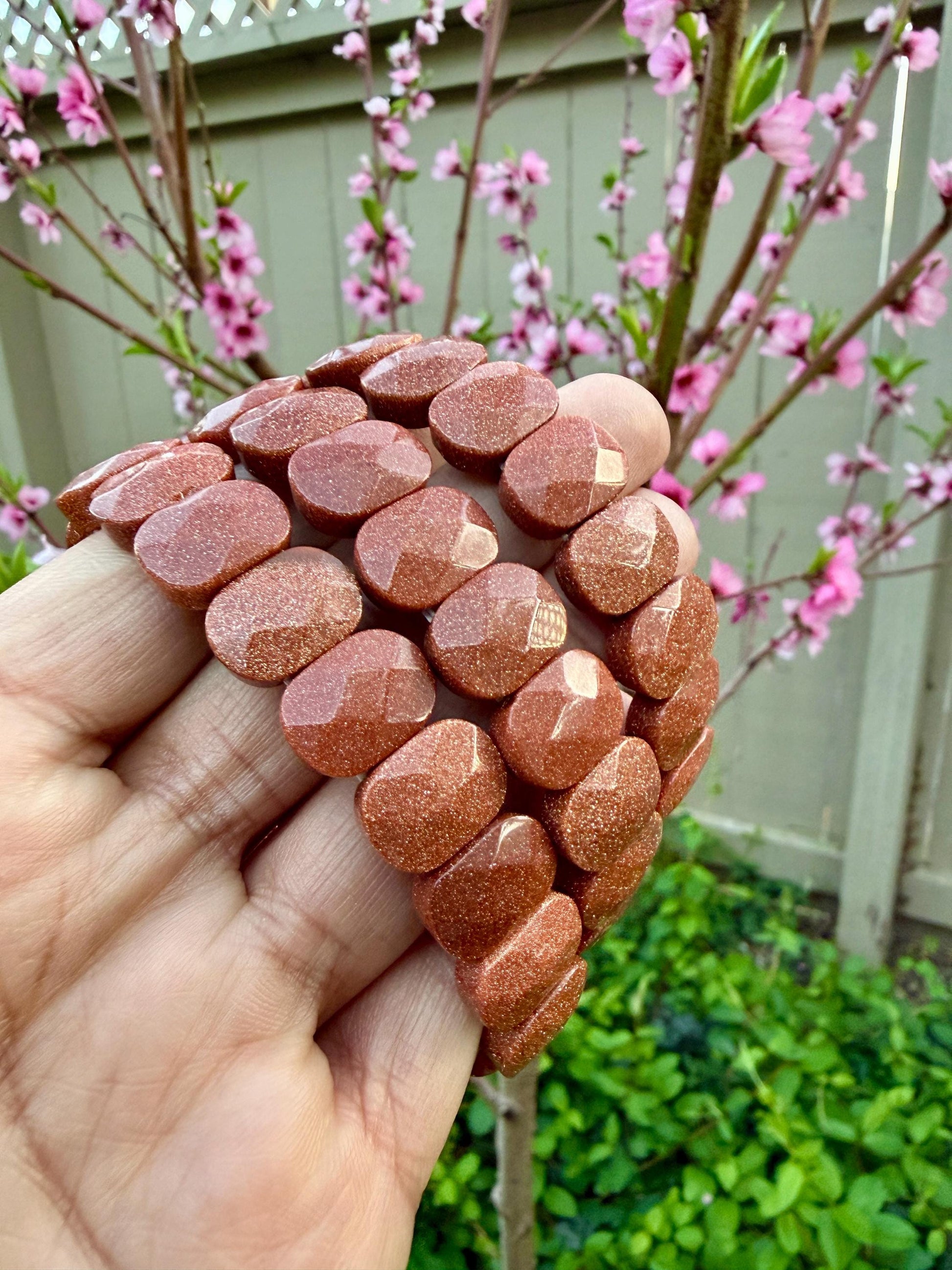 Red Goldstone Oval Faceted Bracelet 10x15MM • Copper Sparkle Crystal • Motivation, Vitality & Positive Energy Jewelry