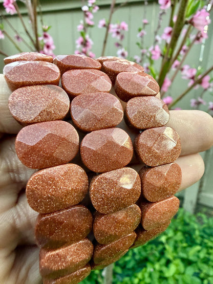 Red Goldstone Oval Faceted Bracelet 10x15MM • Copper Sparkle Crystal • Motivation, Vitality & Positive Energy Jewelry