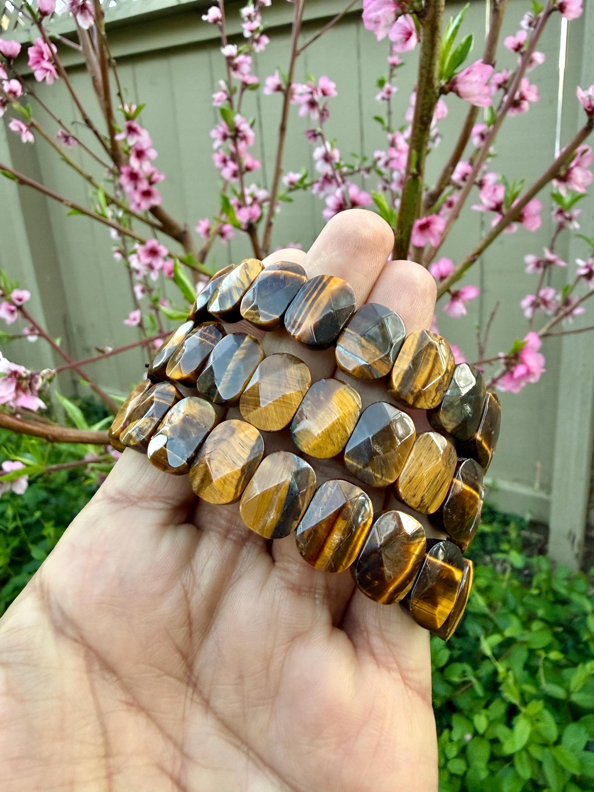 Yellow Tiger Eye Bracelet 15MM Oval Beads – Protection Stone for Confidence, Focus & Success
