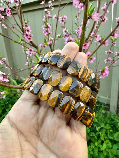 Yellow Tiger Eye Bracelet 15MM Oval Beads – Protection Stone for Confidence, Focus & Success