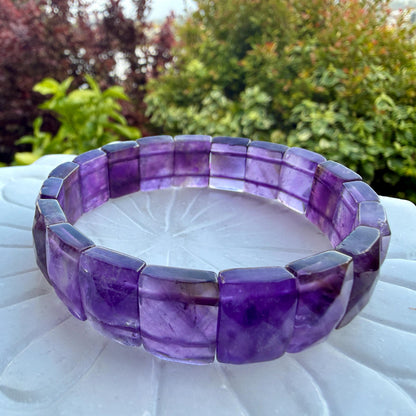 Amethyst Bracelet 15mm Faceted Rectangle Beads Natural Crystal Healing Jewelry Protection Energy Gift
