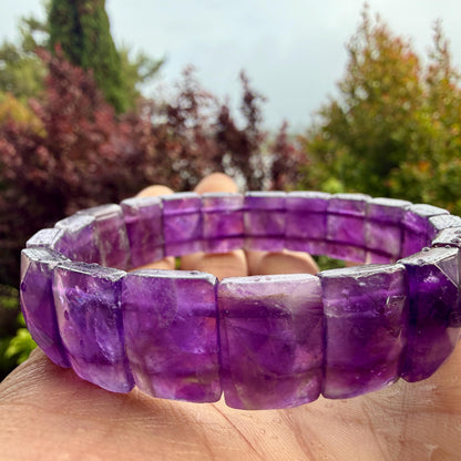 Amethyst Bracelet 15mm Faceted Rectangle Beads Natural Crystal Healing Jewelry Protection Energy Gift