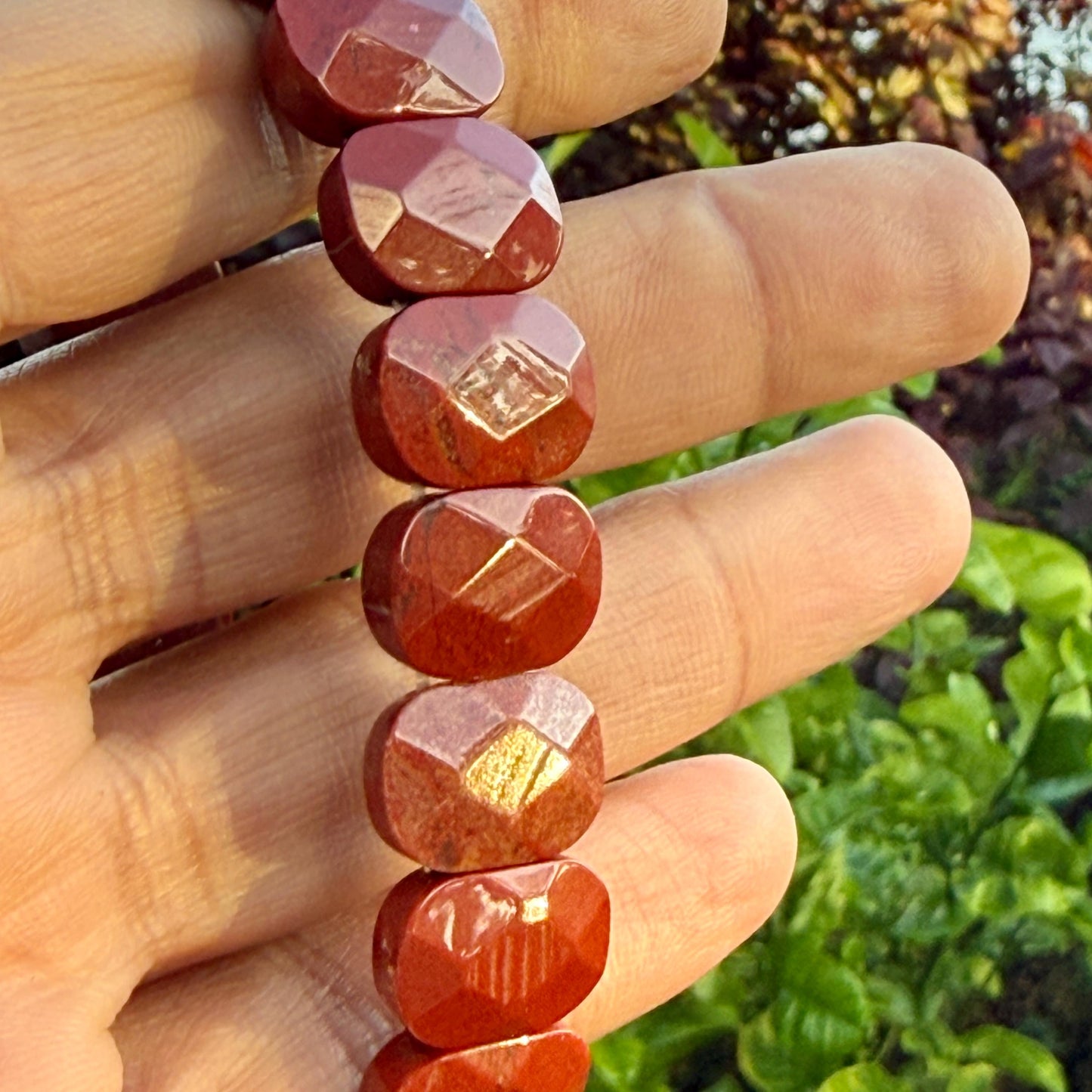 Red Jasper Bracelet 15mm Faceted Oval Beads Natural Stone Grounding Protection Energy Jewelry Gift