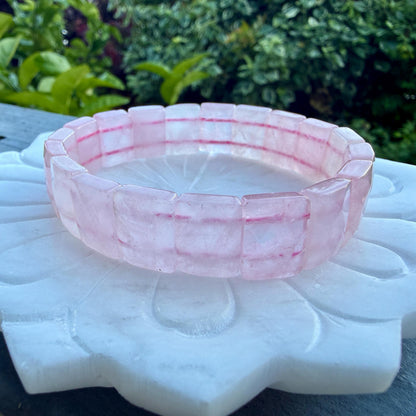 Rose Quartz Rectangular Faceted Bracelet 10x15MM • Natural Pink Crystal • Love, Compassion & Emotional Healing Jewelry