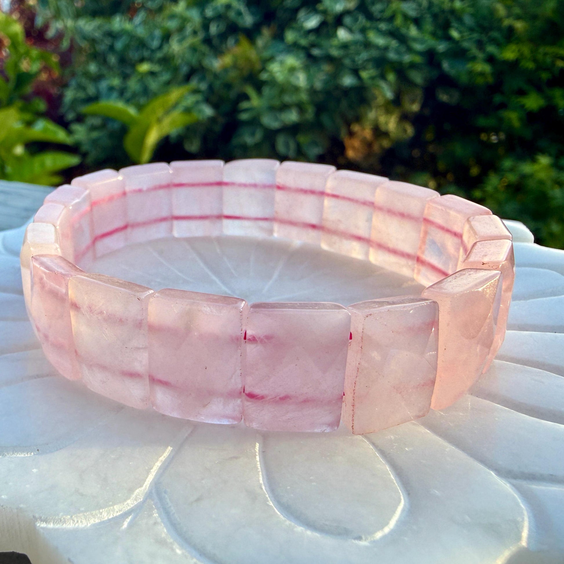 Rose Quartz Rectangular Faceted Bracelet 10x15MM • Natural Pink Crystal • Love, Compassion & Emotional Healing Jewelry