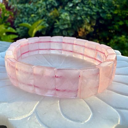 Rose Quartz Rectangular Faceted Bracelet 10x15MM • Natural Pink Crystal • Love, Compassion & Emotional Healing Jewelry