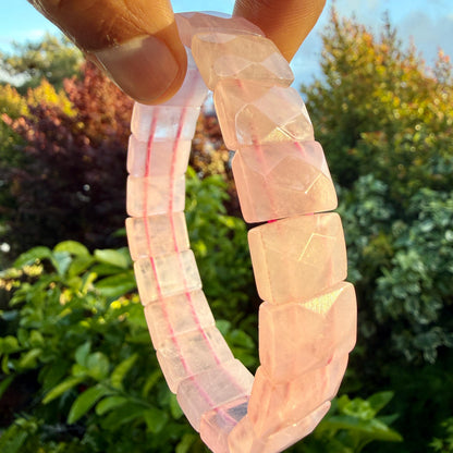 Rose Quartz Rectangular Faceted Bracelet 10x15MM • Natural Pink Crystal • Love, Compassion & Emotional Healing Jewelry