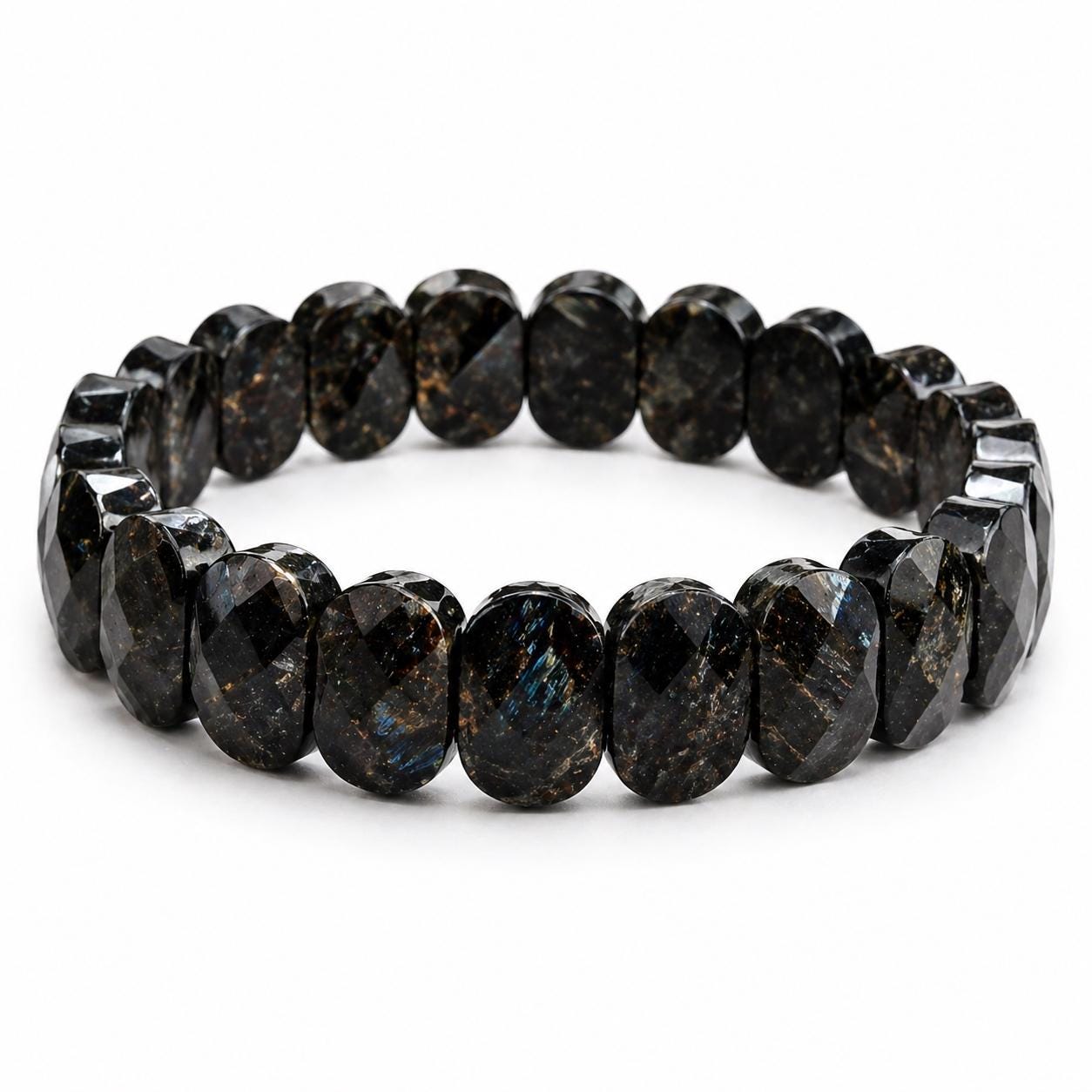 Greenland Nuummite Bracelet 14x9mm Rare Stone, Protection Grounding Crystal, Sorcerer’s Stone