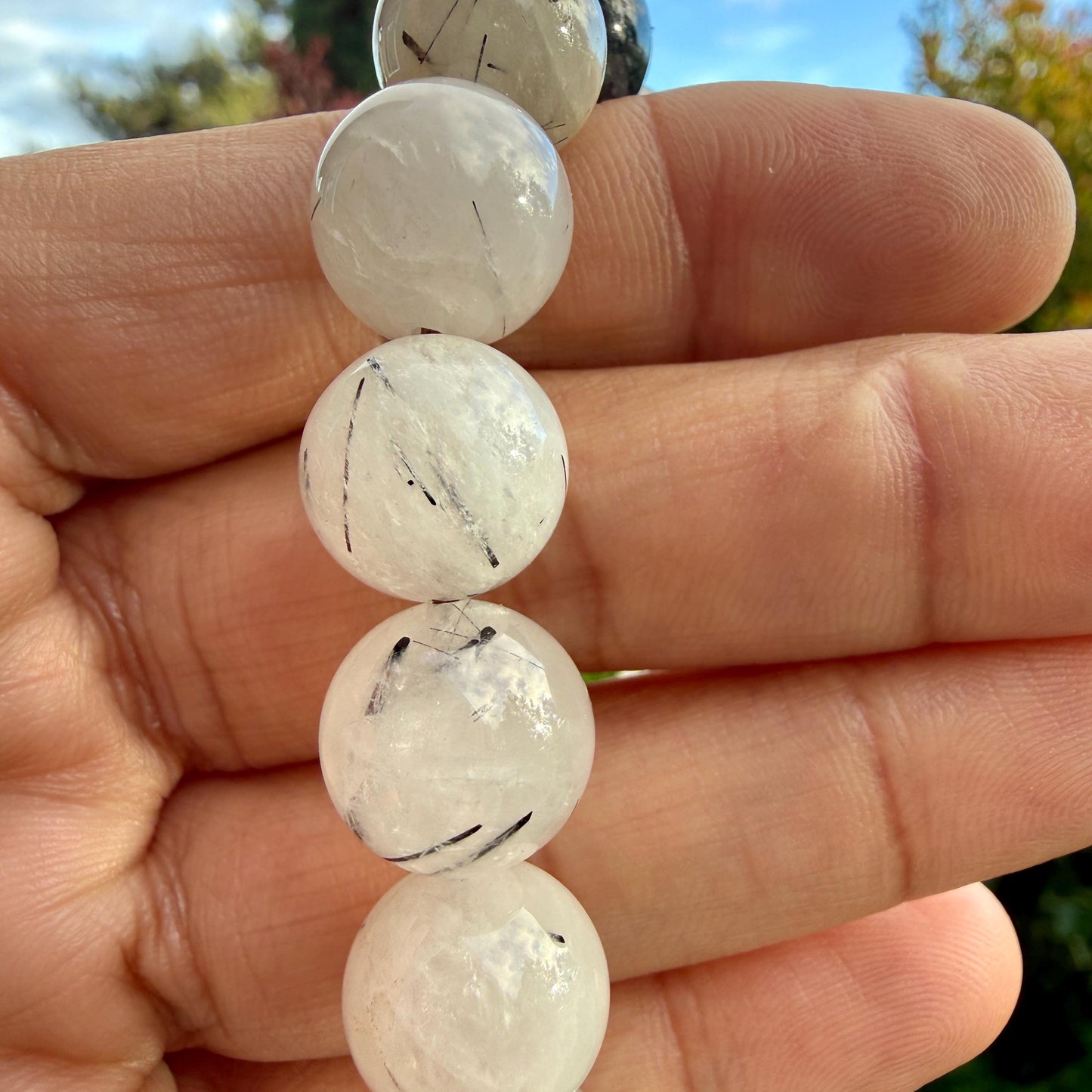 Natural Tourmalinated Quartz Bracelet Black Tourmaline Rutilated Rutile Quartz Protection Grounding Crystal Jewelry Gift