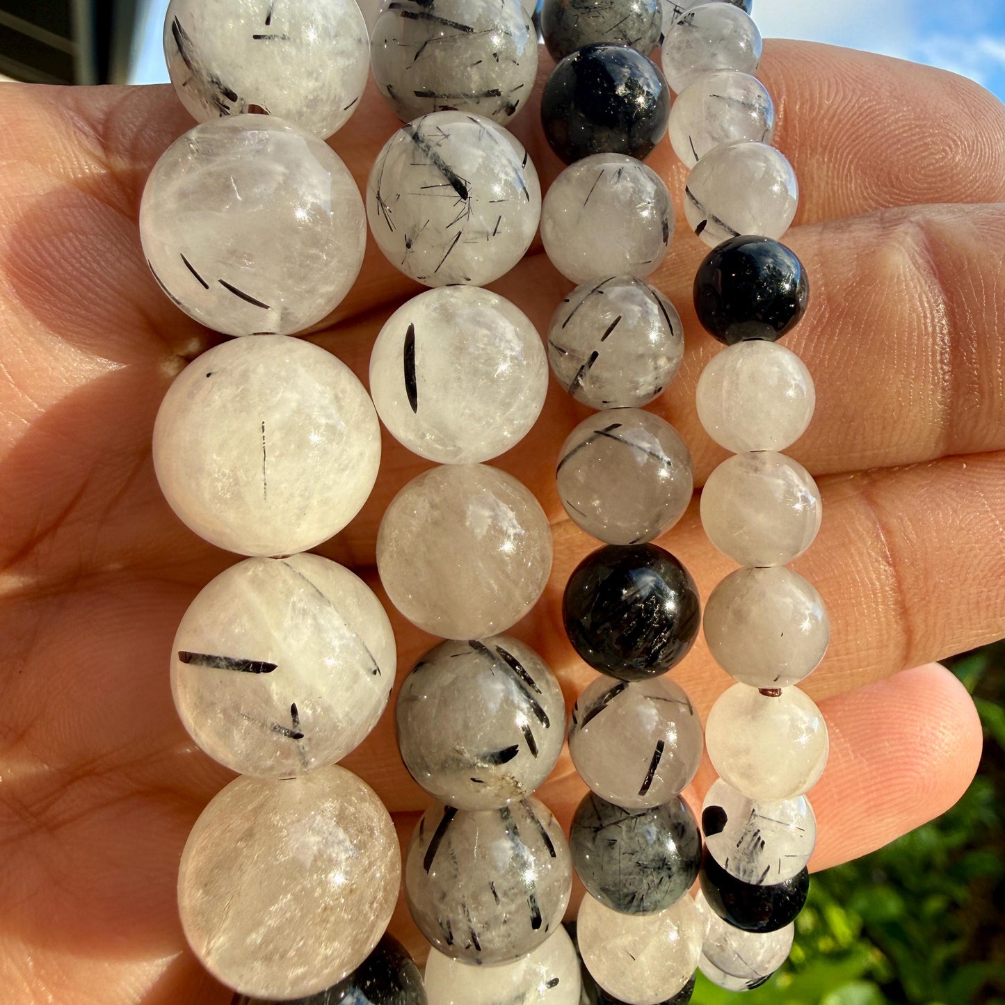 Natural Tourmalinated Quartz Bracelet Black Tourmaline Rutilated Rutile Quartz Protection Grounding Crystal Jewelry Gift