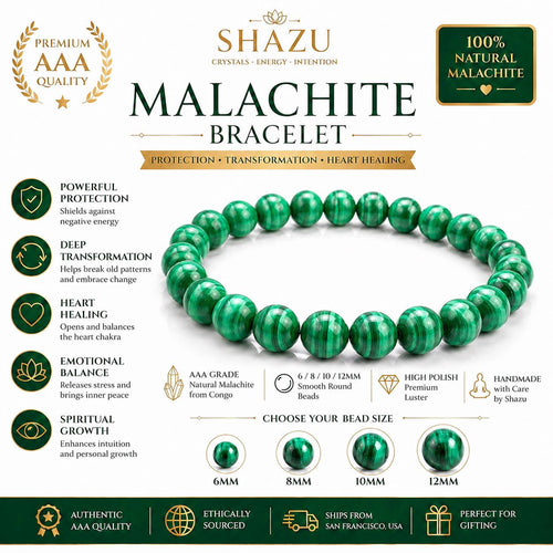 AAA Malachite Bracelet – Natural Stone for Protection, Transformation & Heart Healing