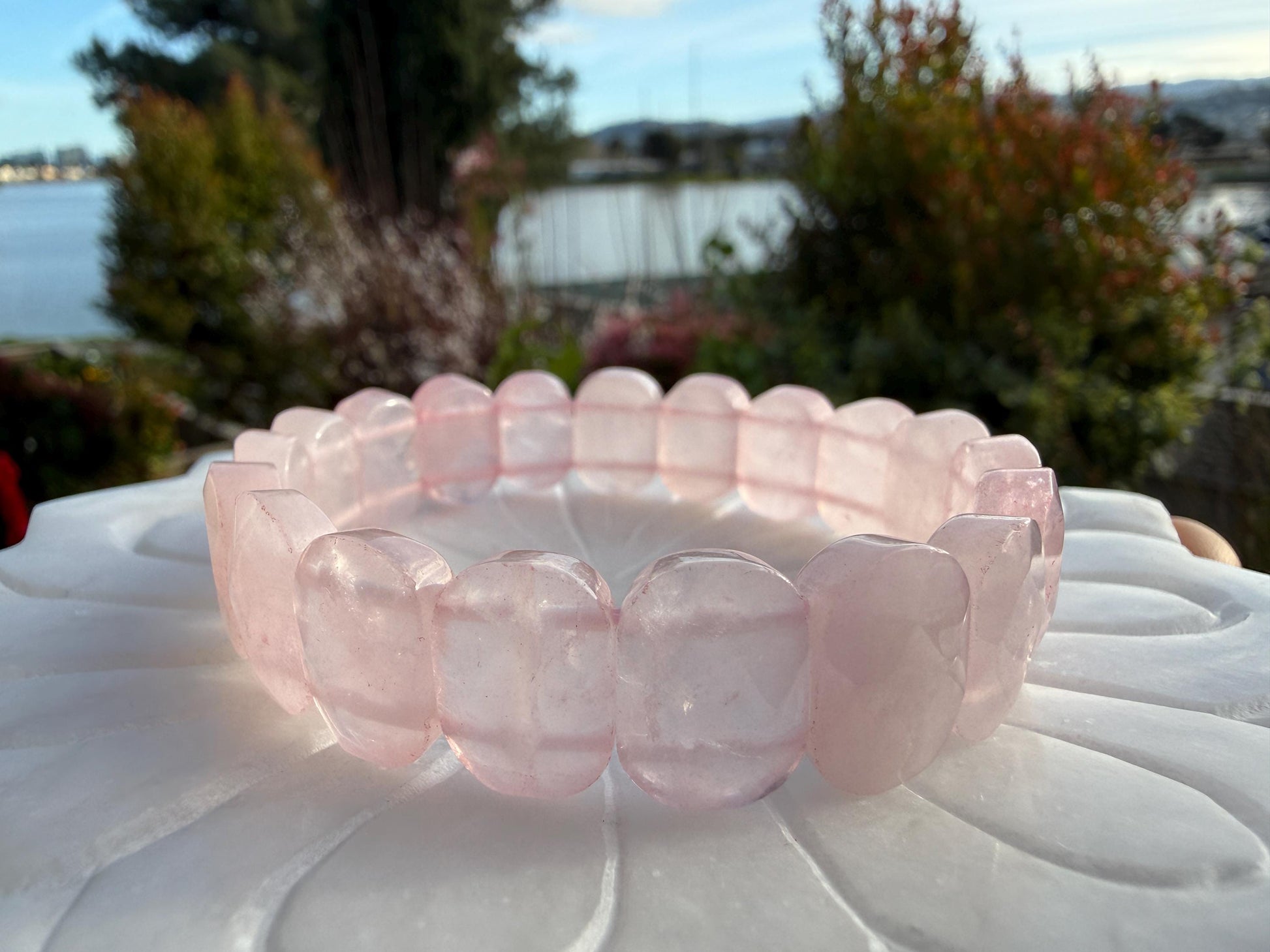 Faceted Rose Quartz Stretch Bracelet: Love Stone, 6.5 Inch