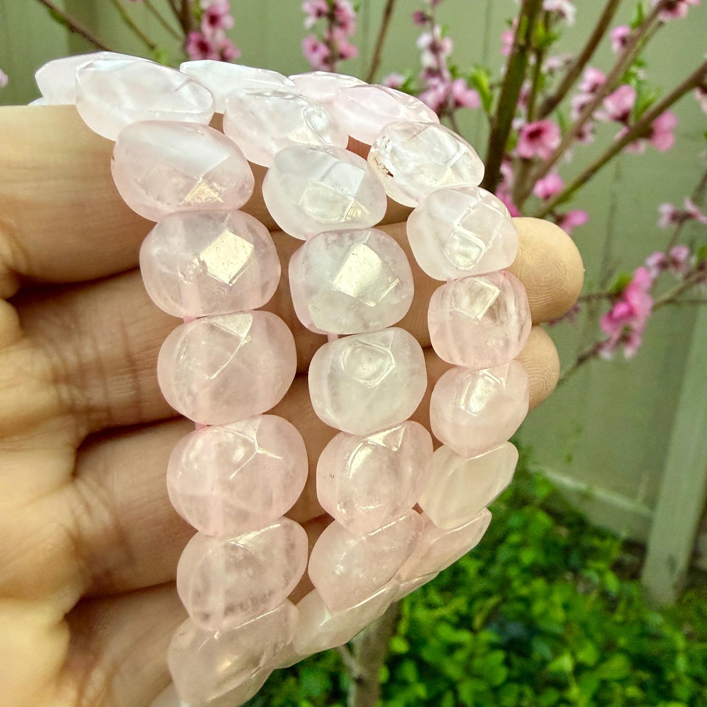 Faceted Rose Quartz Stretch Bracelet: Love Stone, 6.5 Inch