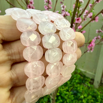Faceted Rose Quartz Stretch Bracelet: Love Stone, 6.5 Inch