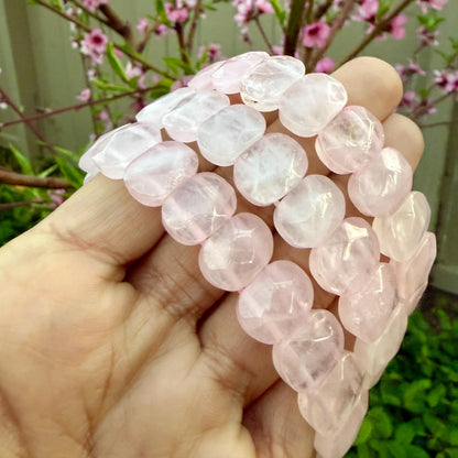 Faceted Rose Quartz Stretch Bracelet: Love Stone, 6.5 Inch
