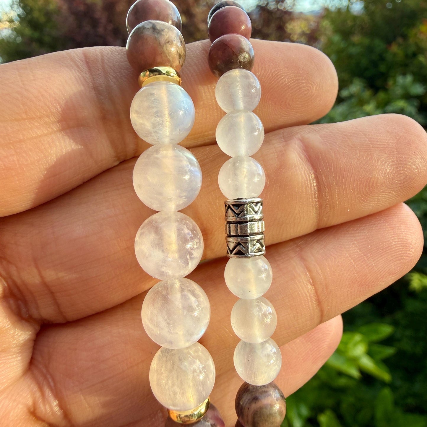 Love Light Intuition Bracelet Moonstone Rose Quartz Healing Crystal Jewelry Gift