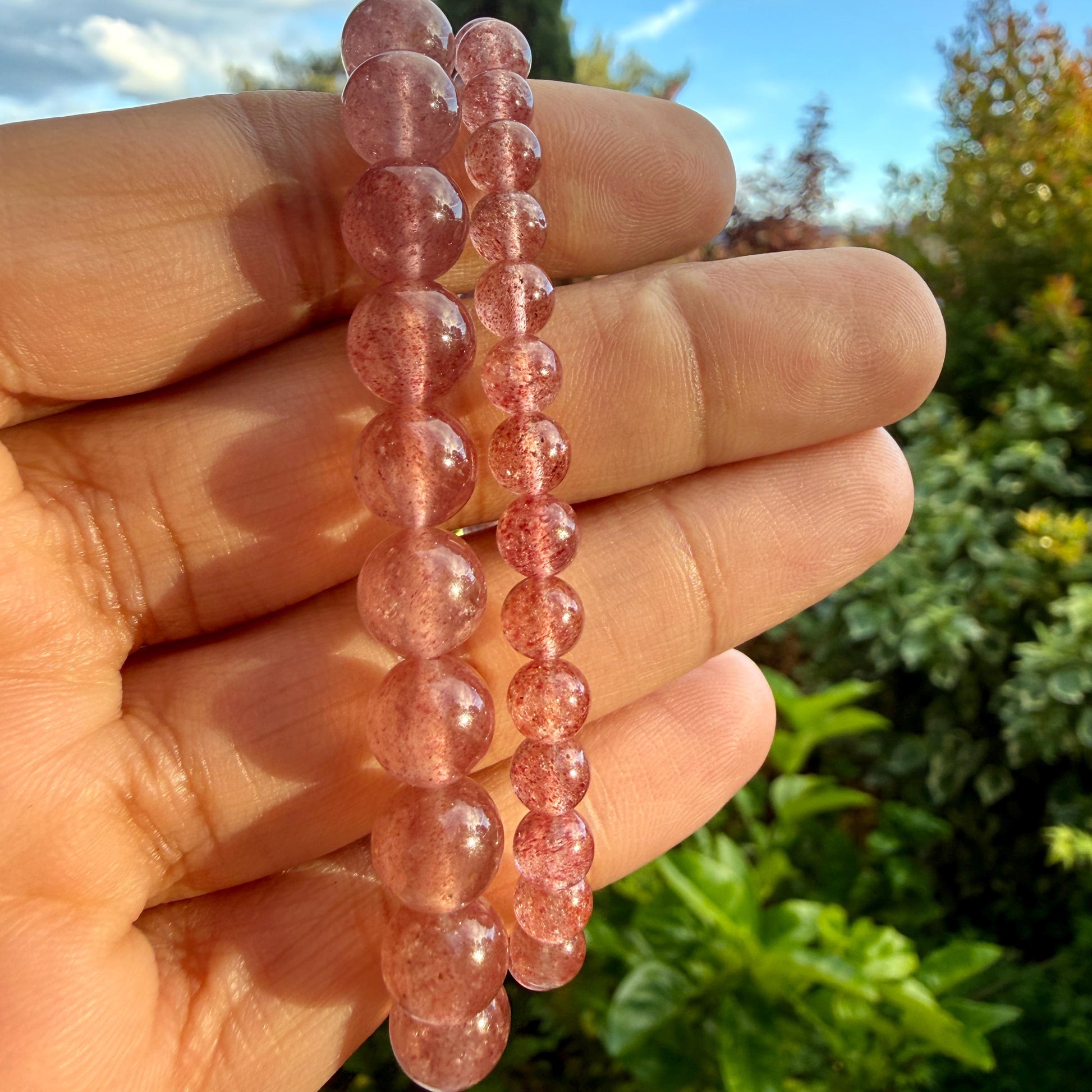 Pink Strawberry Quartz Bracelet Crystal Love Healing Jewelry Gift for Her Energy Bracelet