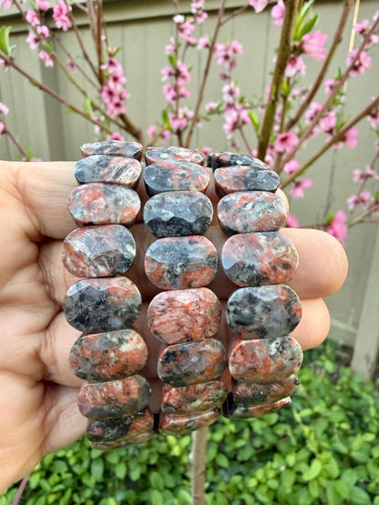 Jasper Bracelet Red Grey Natural Stone 10x15mm Beads Grounding Healing Crystal Jewelry Gift for Her Him