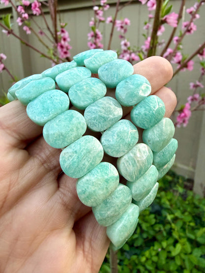 Amazonite Crystal Bracelet • Oval Faceted, Calming Stone