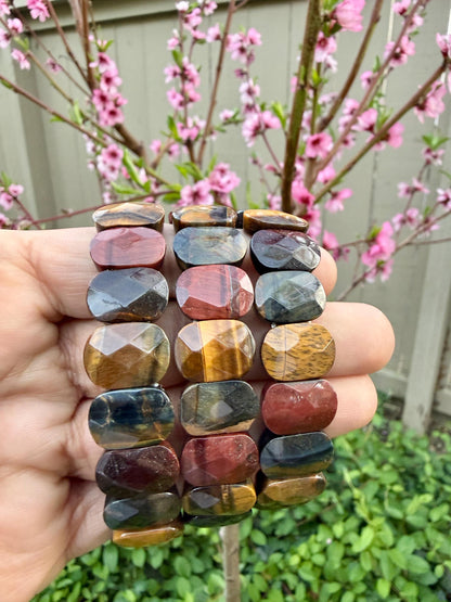 Multi-Color Tiger Eye Bracelet • Oval Faceted Crystal Jewelry
