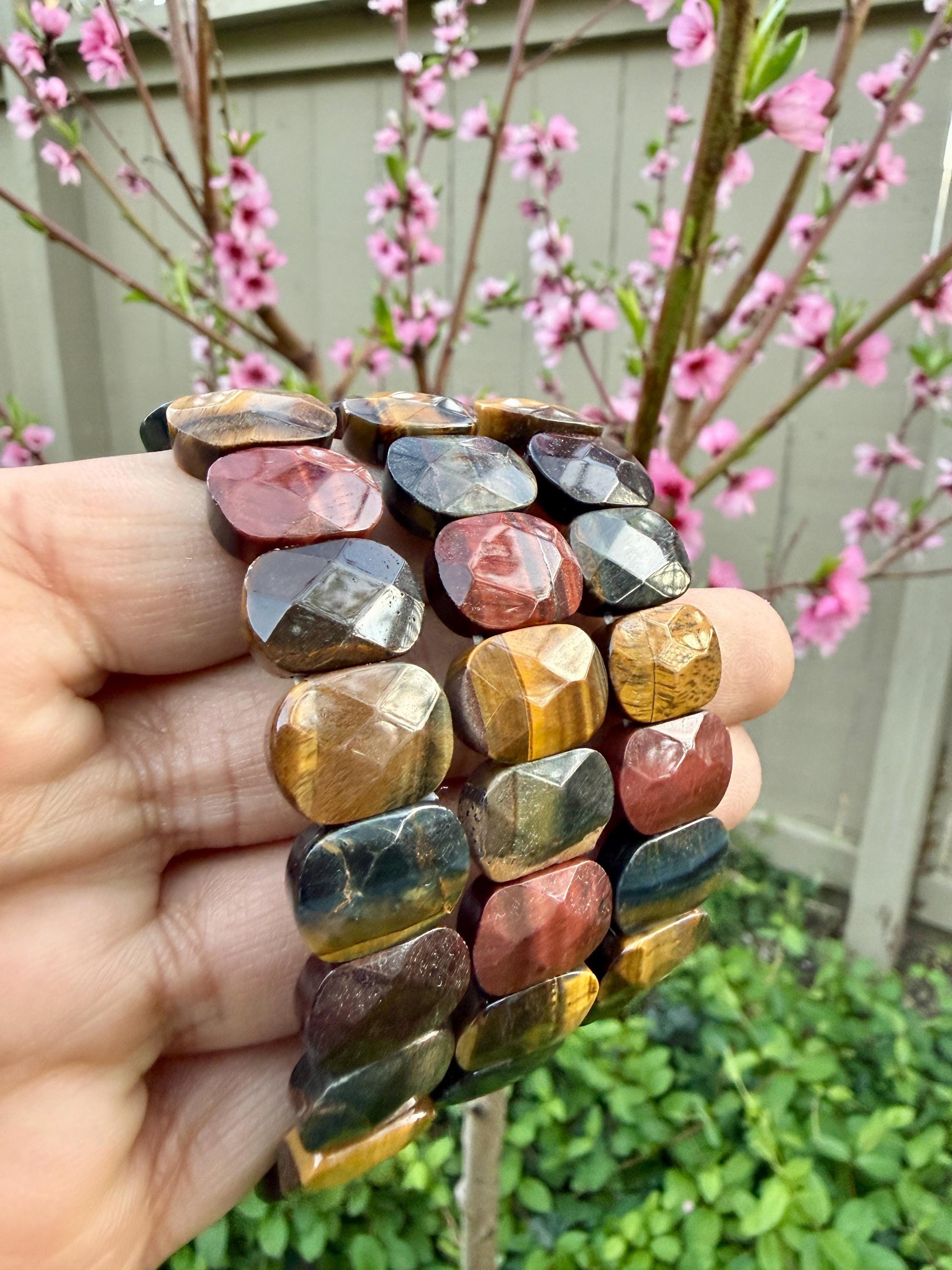 Multi-Color Tiger Eye Bracelet • Oval Faceted Crystal Jewelry
