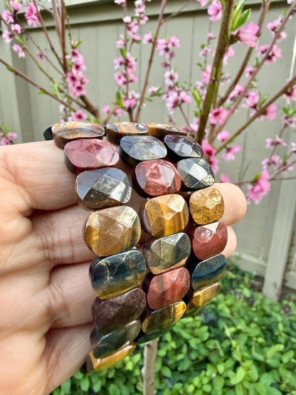 Multi-Color Tiger Eye Bracelet • Oval Faceted Crystal Jewelry