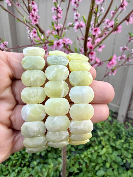 Yellow Jade Oval Faceted Bracelet 10x15MM • Natural Lemon Jade Crystal • Joy, Luck & Emotional Balance Healing Jewelry