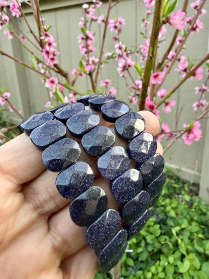 Blue Goldstone Oval Faceted Bracelet 10x15MM • Midnight Sparkle Crystal • Confidence, Ambition & Positive Energy Jewelry