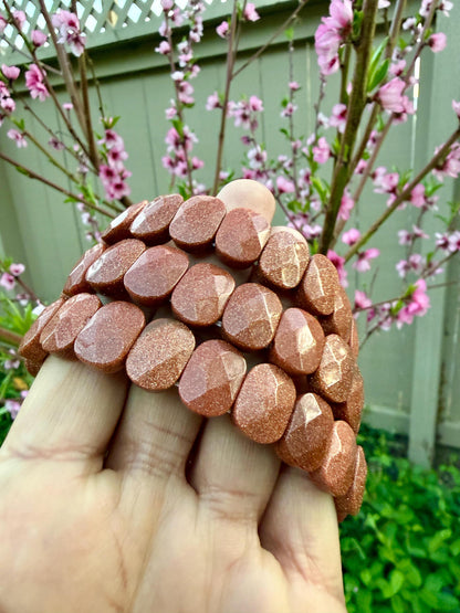 Red Goldstone Oval Faceted Bracelet 10x15MM • Copper Sparkle Crystal • Motivation, Vitality & Positive Energy Jewelry