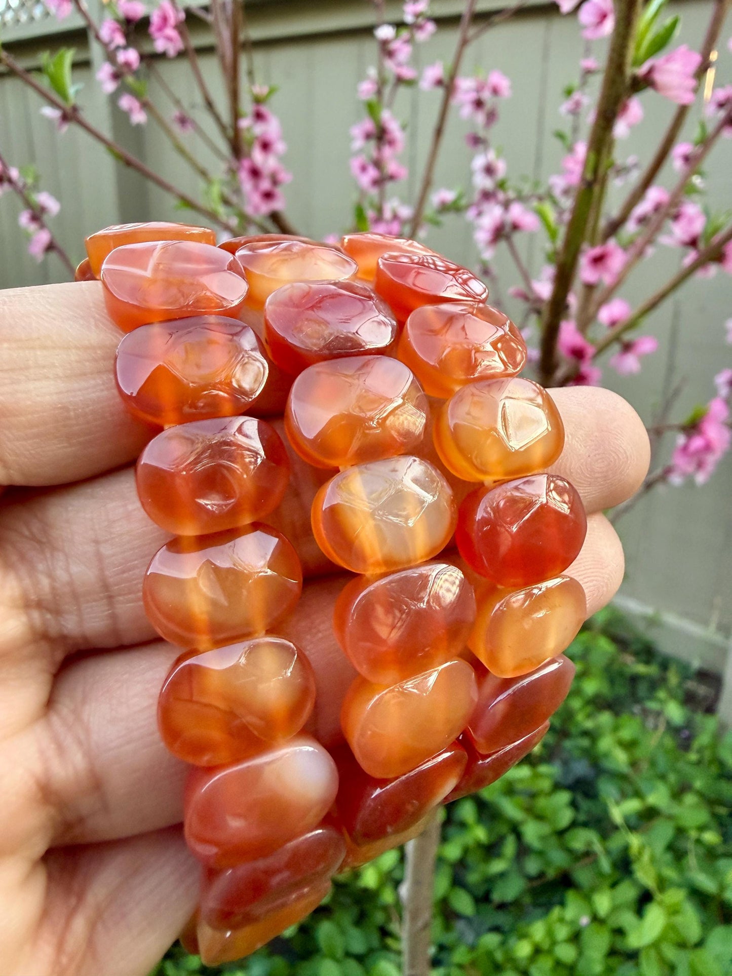 Carnelian Bracelet 15MM Oval Beads – Natural Stone for Motivation, Confidence & Vitality