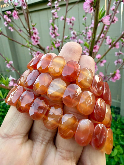 Carnelian Bracelet 15MM Oval Beads – Natural Stone for Motivation, Confidence & Vitality