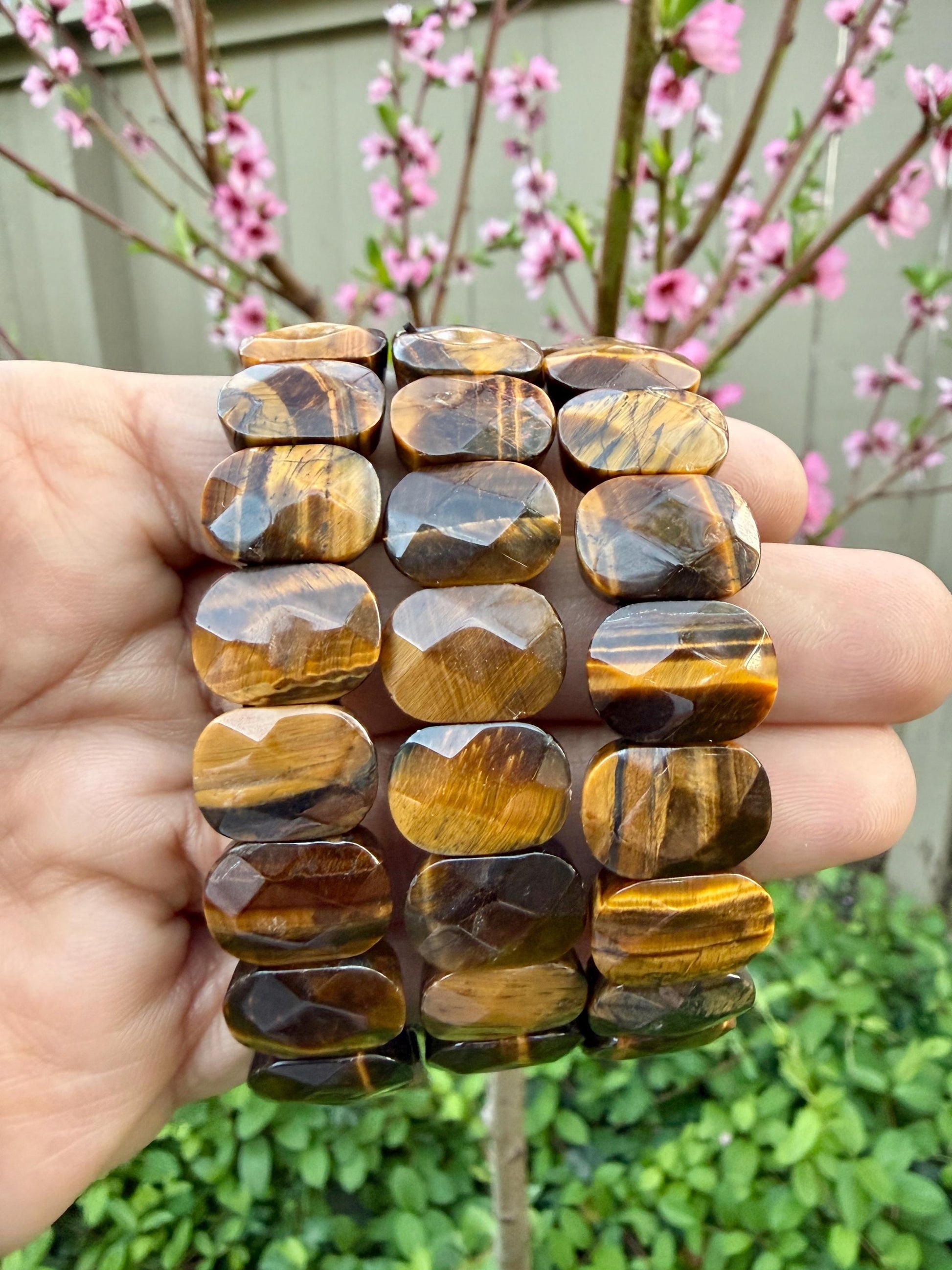 Yellow Tiger Eye Bracelet 15MM Oval Beads – Protection Stone for Confidence, Focus & Success