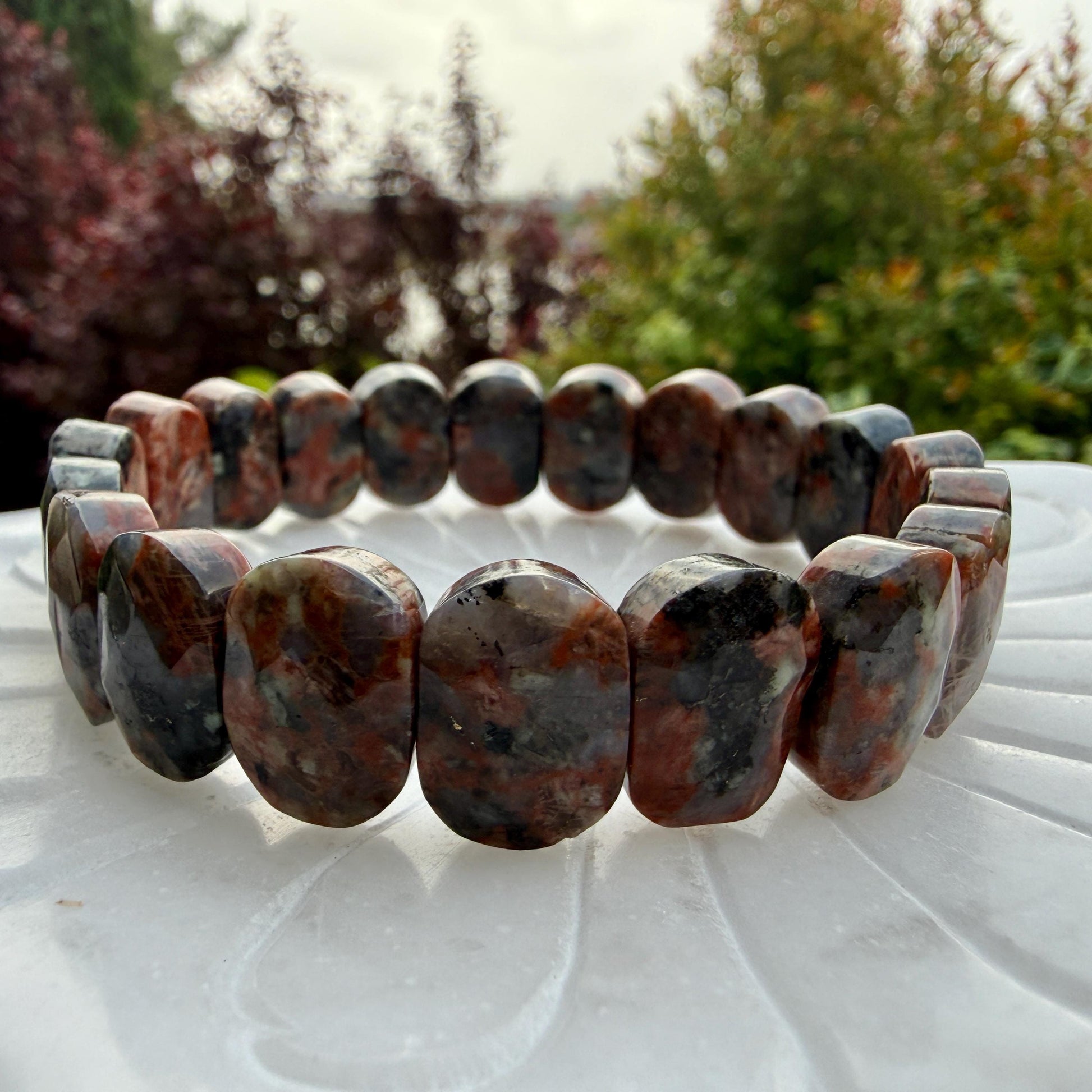 Jasper Bracelet Red Grey Natural Stone 10x15mm Beads Grounding Healing Crystal Jewelry Gift for Her Him